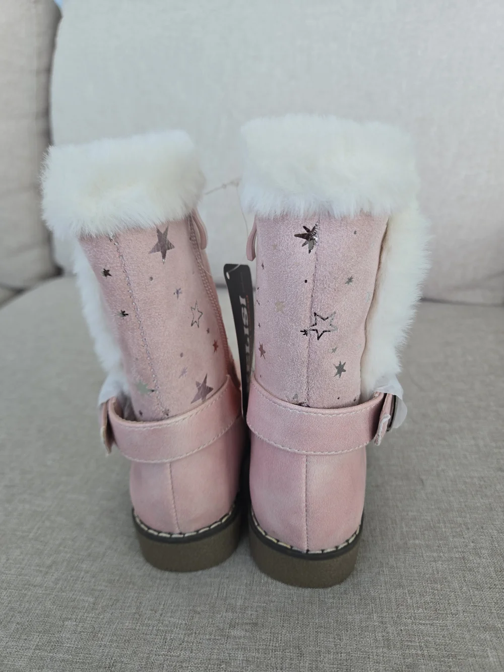 Kids Pink Faux-Fur Star Embossed Boots